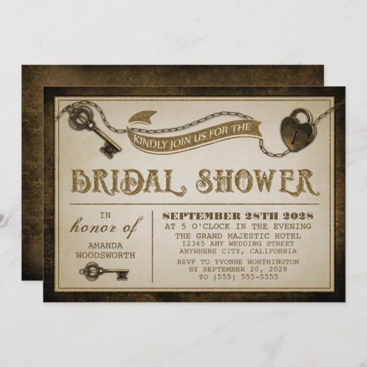 Herzschleuse Skeletton Key Bridal Dusche Einladung (Vorne/Hinten)