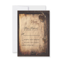 Herzschloss & Schlüssel Vintage-Hochzeits-RSVP-Kar