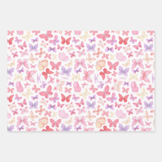 Herzschmetterlinge Rosa Weiß Grau Geschenkpapier Set (Vorderseite 3)