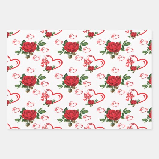 Herzschmetterlinge und Blume Geschenkpapier Set (Vorderseite 2)