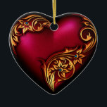 Herzschmuck Keramik Ornament<br><div class="desc">Beautiful heart shaped ornament with gold flourish scroll on red heart,  perfekt for hanging anywhere.</div>