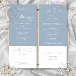 Herzschrift Staubblau Alles in Einem Hochzeit Einladung