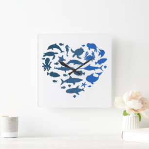 Herzseetiere Quadratische Wanduhr