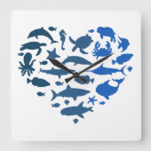 Herzseetiere Quadratische Wanduhr (Vorderseite)
