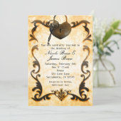 Herzsperre und Schlüssel Vintage rustikale Hochzei Einladung (Stehend Vorderseite)