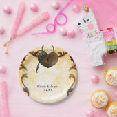 Herzsperre und Vintage antike Hochzeitsszenarien - Pappteller (Party)