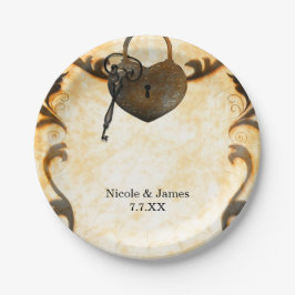 Herzsperre und Vintage antike Hochzeitsszenarien - Pappteller