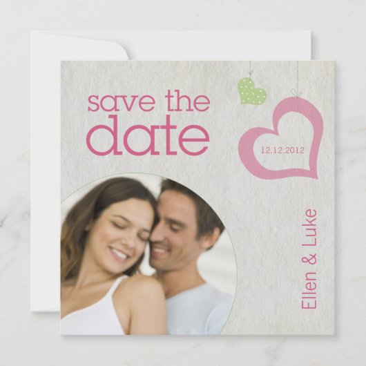 Herzstiche Save the Date - Rosa und Grün (Vorderseite)