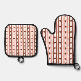 Herzstreifen Ofenhandschuh & Topflappen-Set