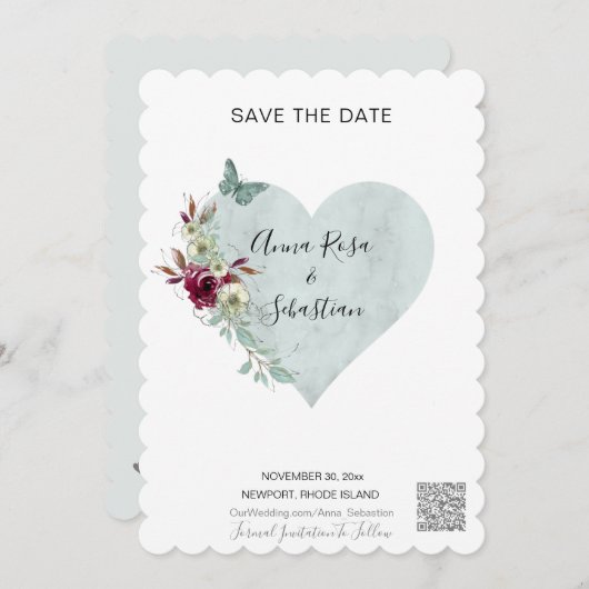 *~* Herzstück AR6 QR Butterfly Save the Date Einladung (Vorne/Hinten)