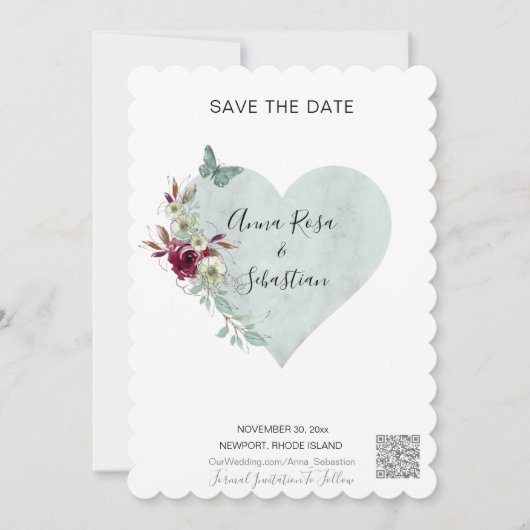 *~* Herzstück AR6 QR Butterfly Save the Date Einladung (Vorderseite)