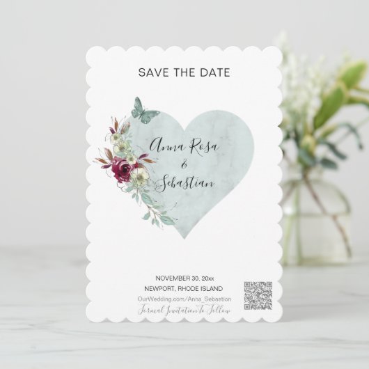 *~* Herzstück AR6 QR Butterfly Save the Date Einladung (Stehend Vorderseite)