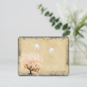 Herzstück Leaf Coral Tree Dove Love Bird Hochzeite RSVP Karte (Stehend Vorderseite)