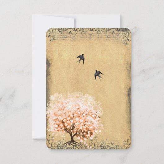 Herzstück Leaf Coral Tree Love Bird Wedding RSVP (Rückseite)