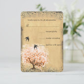 Herzstück Leaf Coral Tree Love Bird Wedding RSVP Karte (Stehend Vorderseite)