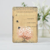Herzstück Leaf Coral Tree Love Bird Wedding RSVP Karte (Stehend Vorderseite)