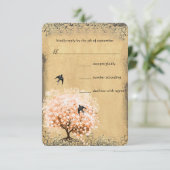 Herzstück Leaf Coral Tree Love Bird Wedding RSVP Karte (Stehend Vorderseite)