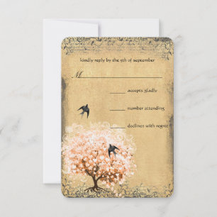 Herzstück Leaf Coral Tree Love Bird Wedding RSVP Karte