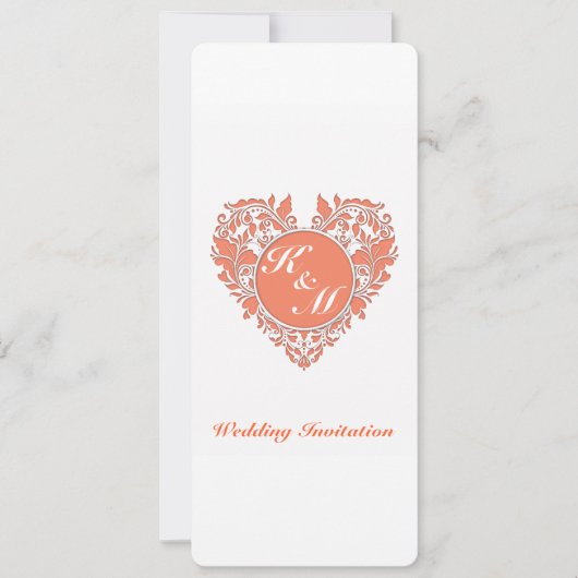 Herzstück von HeartyParty Coral und White Damask Einladung (Vorderseite)