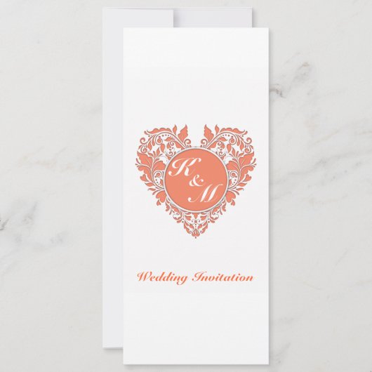 Herzstück von HeartyParty Coral und White Damask Einladung (Vorderseite)