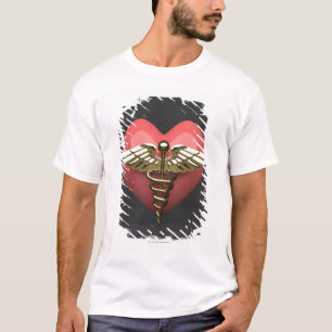 Herzsymbol mit medizinischem Symbol (Caduceus) T-Shirt