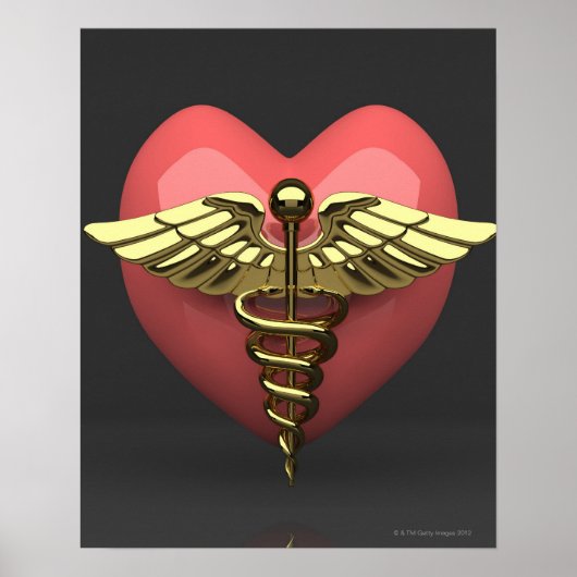 Herzsymbol mit Medizinzeichen (caduceus) Poster (Vorne)