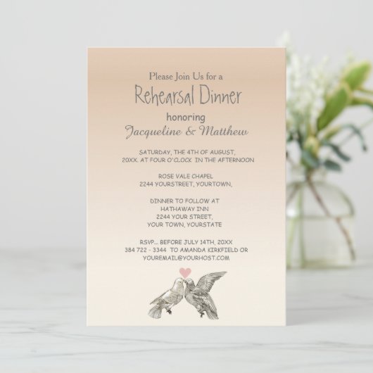 Herztoves Rose Rosa Probe Abendessen Einladung (Stehend Vorderseite)