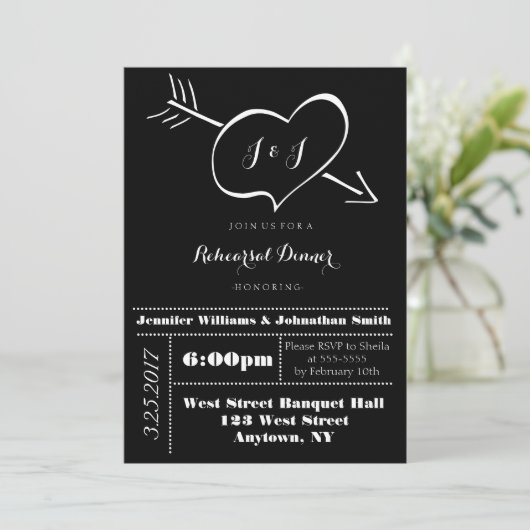 Herztypografie Probe Dinner Einladungen (Stehend Vorderseite)