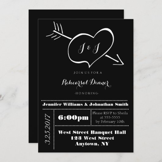 Herztypografie Probe Dinner Einladungen (Vorne/Hinten)