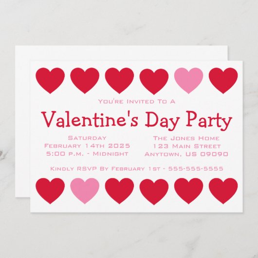 HerzValetinstag (Rot / Rot) Einladung (Vorne/Hinten)