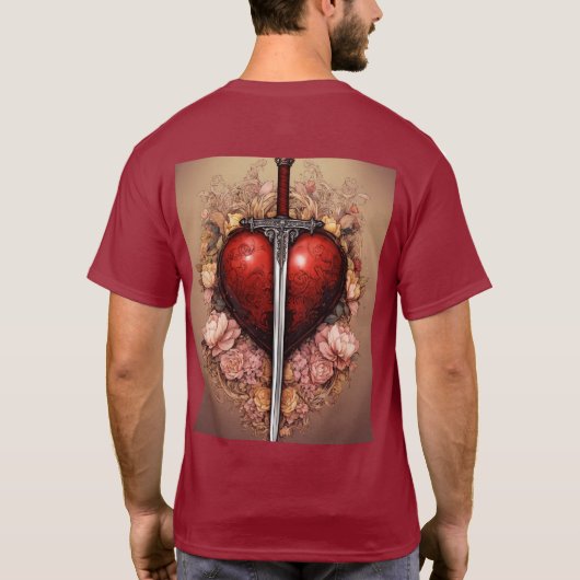 Herzwächter: Schwert- und Herz-Print-T - Shirt (Rückseite)