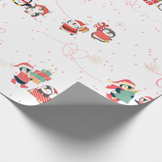 Herzwärmende Pinguine Weihnachten Geschenkpapier (Ecke)