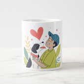 Herzwärmender Junge umarmender Hund Tasse (Vorderseite)