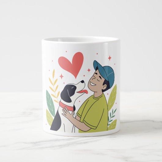 Herzwärmender Junge umarmender Hund Tasse (Vorderseite)