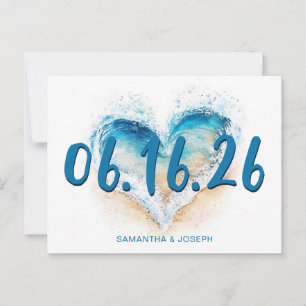 Herzwelle Strand Save-the-Date Postkarte