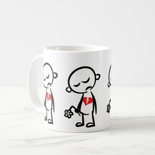 Herzzerrütteter Stick Man in Traurigkeit Kaffeetasse (Vorderseite Links)