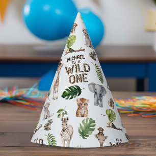 Hes a Wild One, Safari Themed Boy 1. Geburtstag Partyhütchen