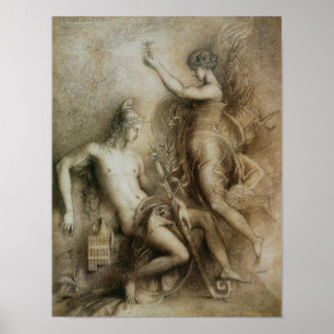 Hesiod und Muse durch Gustave Moreau Poster