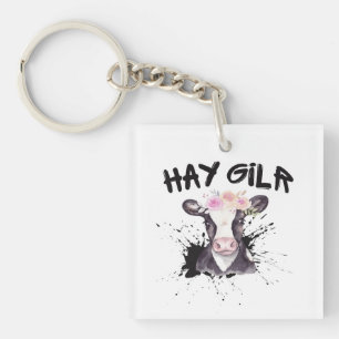 Heu Mädchen Bauer Lustige Rinder Kuh Farm Liebhabe Schlüsselanhänger