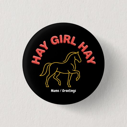 Heu Mädchen Heu Retro Pferd Grafik 2026 Western Ch Button (Vorderseite)
