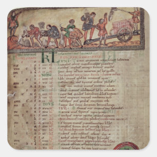 Heu- und Pflügen aus einem Kalender Quadratischer Aufkleber