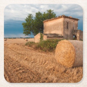 Heuballen auf einem Feld in der Provence Rechteckiger Pappuntersetzer