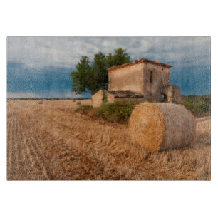 Heuballen auf einem Feld in der Provence Schneidebrett