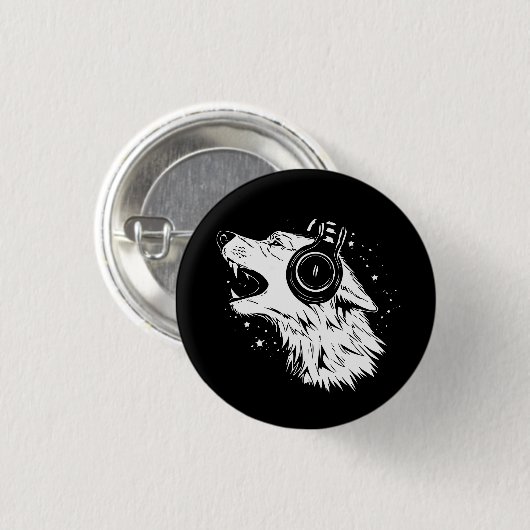 heulen Wolf mit Kopfhörern Button (Vorne & Hinten)