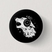 heulen Wolf mit Kopfhörern Button (Vorderseite)