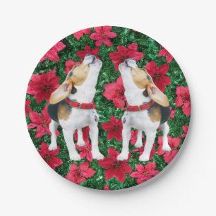HeulenBeagle-Poinsettia-Weihnachtspapier-Teller Pappteller