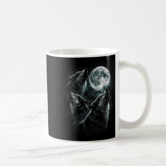 Heulend am Mond Wolfspack Sternen Wildtiere Kaffeetasse (Rechts)