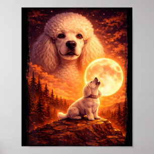 Heulend zum Mond vintage mystischer Pudel Hund Poster