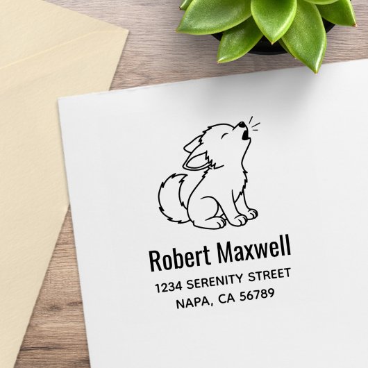 Heulende Wolf Welpen Adresse Gummistempel