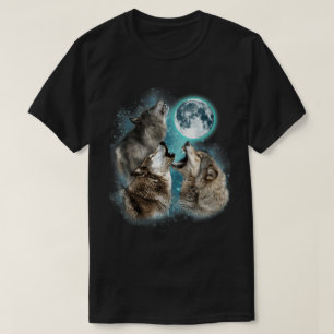 Heulende Wölfe Vollmond Wald Nacht Kunst T-Shirt